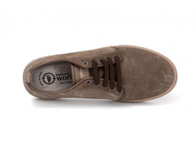 Pantofi Natural World, din piele intoarsa, model 6761, Maro Castano