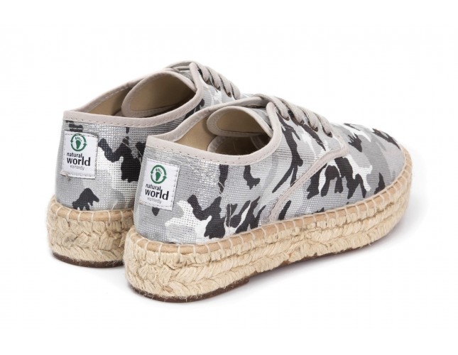 Espadrile Natural World, model Blucher Yute 683, Argintiu