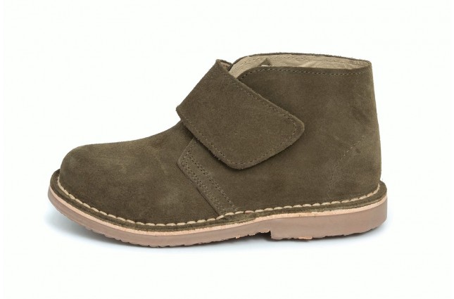 Ghete Safari pentru copii, piele intoarsa Kaki velcro