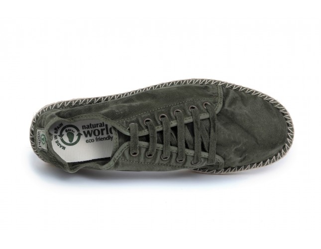 Espadrile Natural World, model Basket, Kaki, aspect Stone-Washed