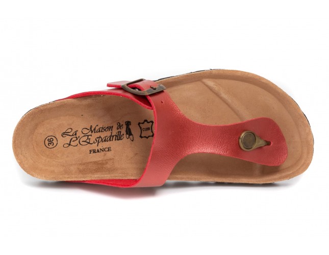 Papuci Maison de l'Espadrille din piele eco, model BOUCLE 3511, Rosu