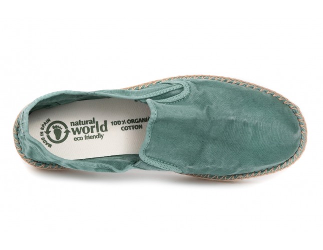 Espadrile Natural World, model Slip On, Verde Albahaca, aspect Stone-Washed