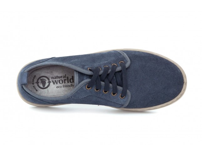 Pantofi Natural World, din piele intoarsa, model 6761, Albastru Marin