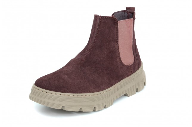 Ghete Natural World, din piele intoarsa, model CHELSEA 7152, Bordo