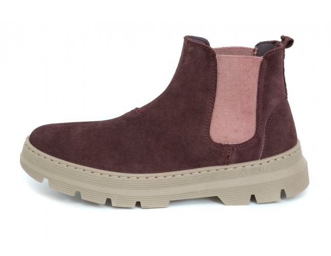 Ghete Natural World, din piele intoarsa, model CHELSEA 7152, Bordo