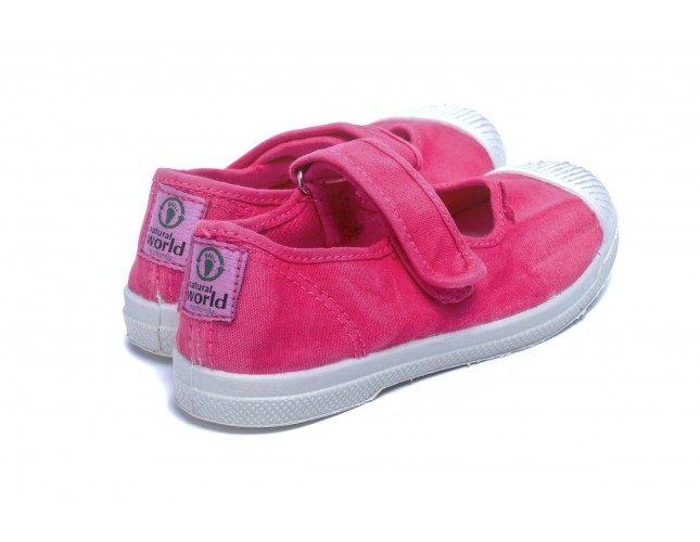Tenisi Natural World pentru copii, model Mercedes, Fucsia , aspect Stone-Washed