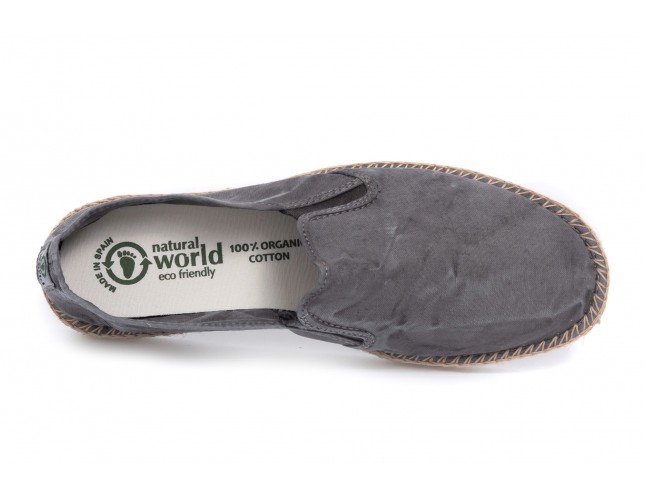 Espadrile Natural World, model Slip On, Gri, aspect Stone-Washed