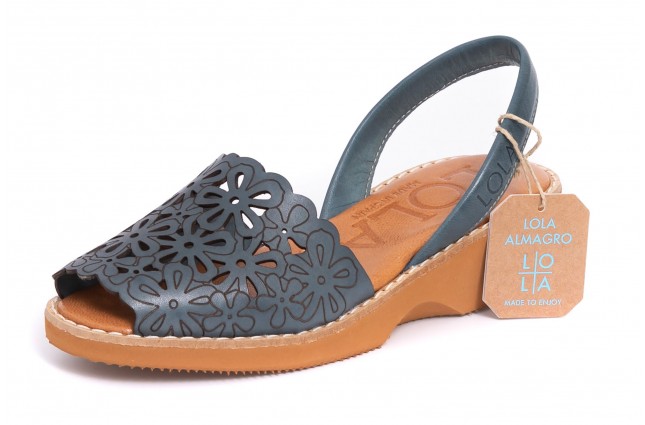 Sandale LOLA ALMAGRO din piele, model LASER 469, Albastru Jeans