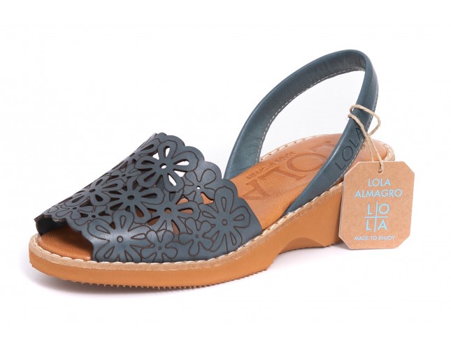 Sandale LOLA ALMAGRO din piele, model LASER 469, Albastru Jeans