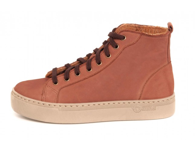 Ghete Natural World, din piele napa, model WOOL 6180, Caramiziu Arcilla