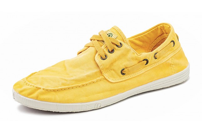 Pantofi din panza Natural World, model Nautico, Galben Golden, aspect Stone-Washed