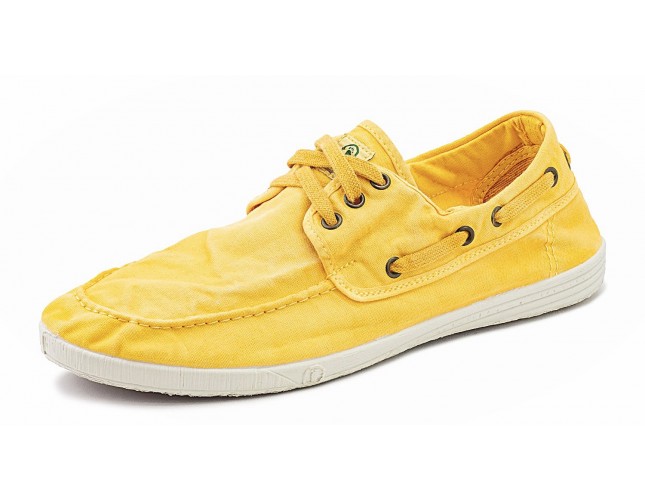 Pantofi din panza Natural World, model Nautico, Galben Golden, aspect Stone-Washed