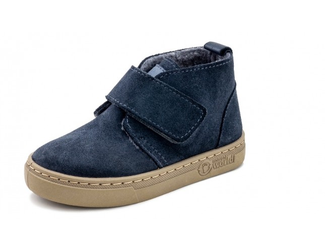 Ghete Natural World, din piele, model WOOL 6926, Albastru Marin